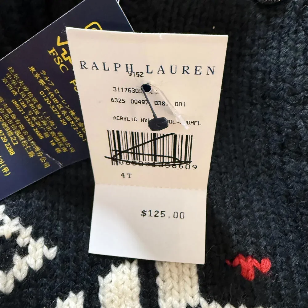 POLO‎ RALPH LAUREN New With Tags Navy Snowflake Turtleneck Sweater Child's 4T